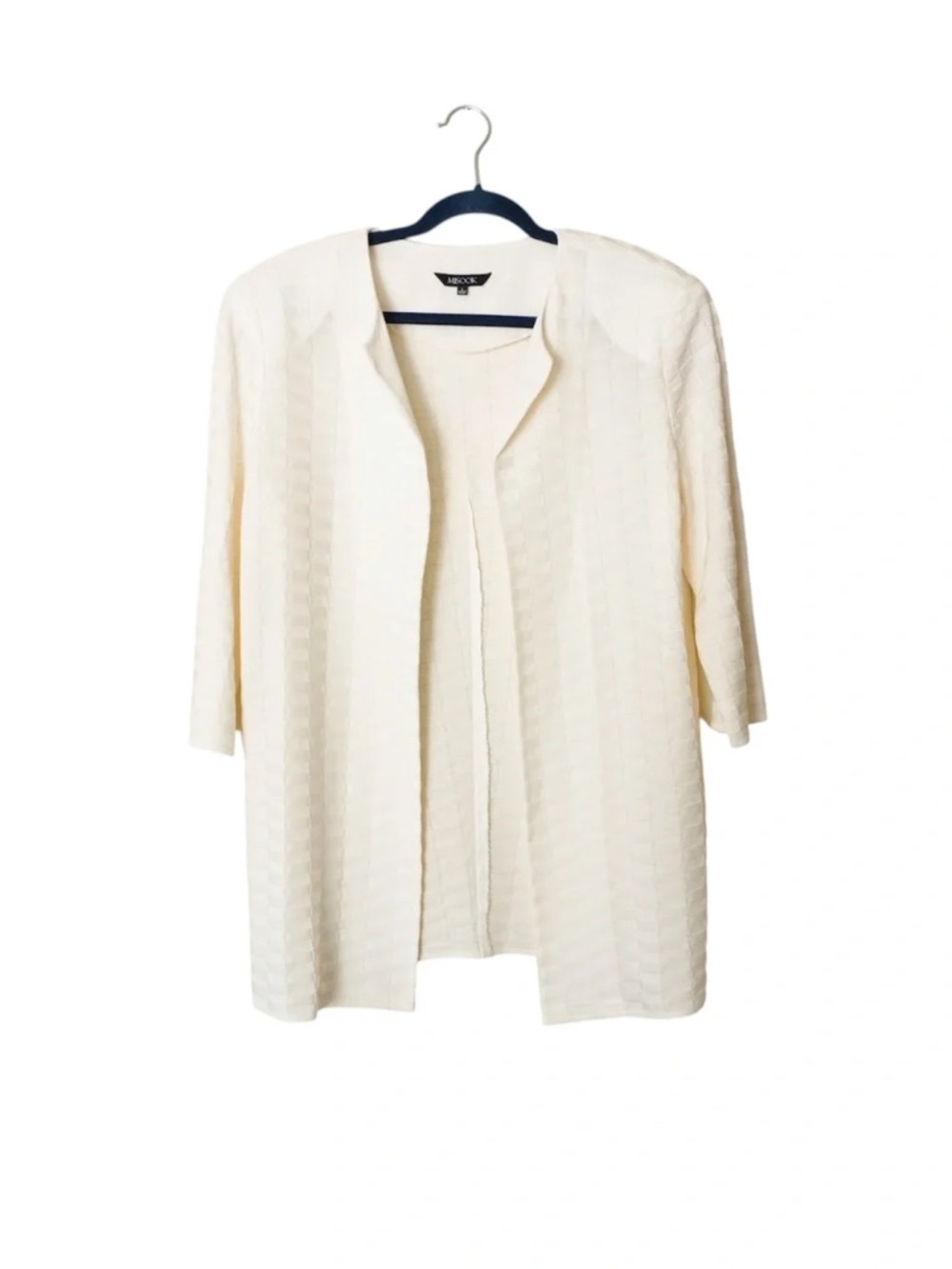 Misook Basket Weave Cream Ivory Open Front Cardigan